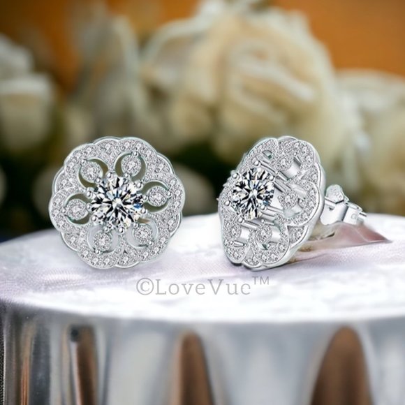 Certified 1ct. t.w. Diamond Cluster Luxury Floral Stud Earrings VVS1 - Picture 4 of 15